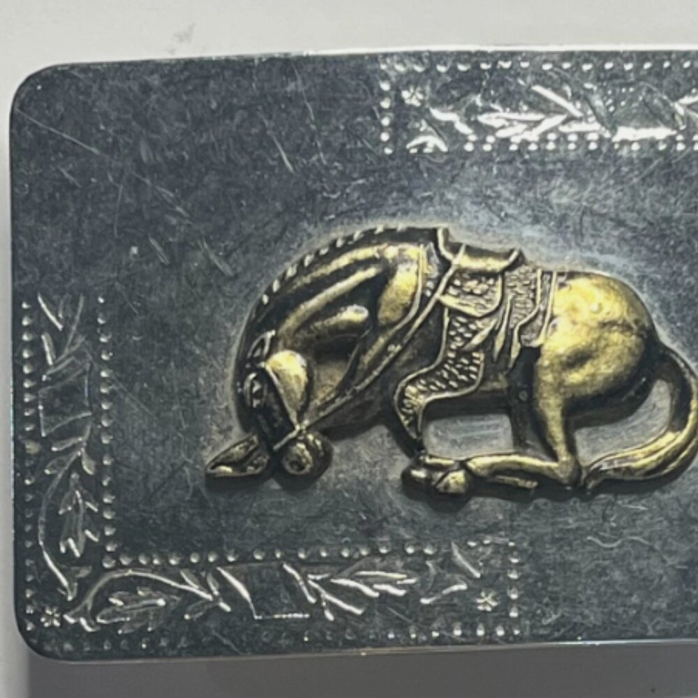 Vintage Belt Buckle Bucking Horse Saddle Silver Western 3.5" x 2.5"